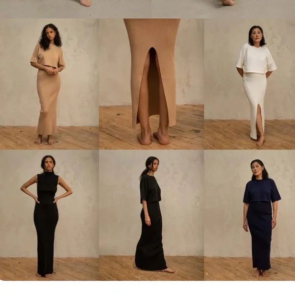 🆕 &OR COLLECTIVE SKIRT 01 Highwaist Ribbed Stretch Organic Cotton Column Skirt - Picture 4 of 14